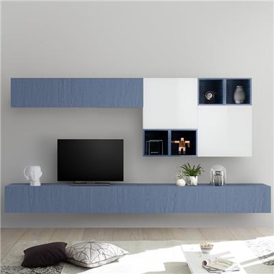 Meuble mural TV bleu et blanc BELFIORE