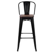 Chaise haute industrielle en métal noir et bois VALERIANNE (lot de 4)