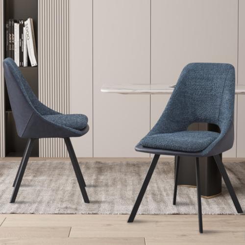 Chaise moderne bleue en tissu bouclé et PU PHILEAS (lot de 2)
