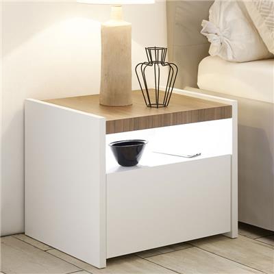 Table de chevet LED blanc et couleur bois DEBORAH (lot de 2)