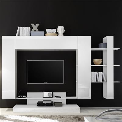 Meuble TV suspendu blanc laqué design BALBINA