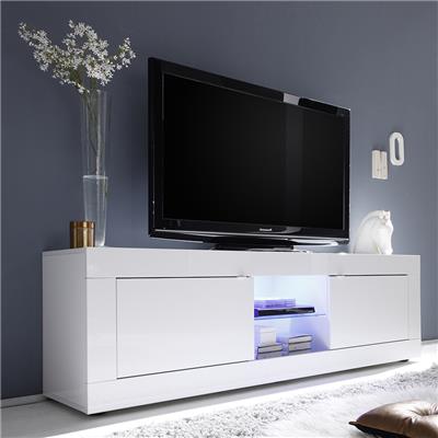 Meuble tv 180 cm blanc laqué design FOCIA 2 Sans éclairage