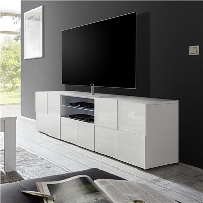Grand meuble TV blanc laqué design SANDREA