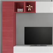 Meuble mural TV blanc laqué et rouge LIZZANO