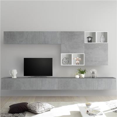Meuble TV avec rangement gris et blanc BELFIORE