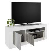 Meuble tv 140 cm blanc laqué moderne, 3 portes URBAN 3