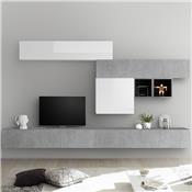 Ensemble meuble TV blanc laqué et gris béton GALATINA