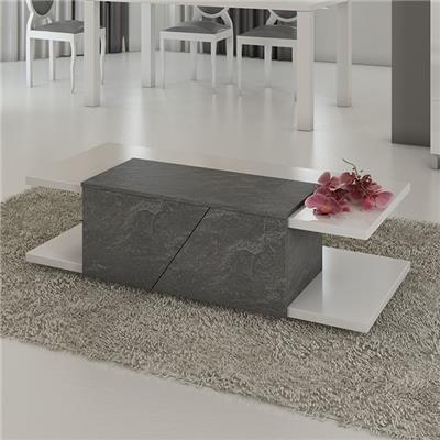 Table basse design 120x60 cm gris et blanc laqué blanc LAUREA