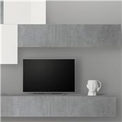 Mur TV design blanc laqué et gris béton PULSANO