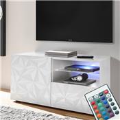 Meuble TV LED 120 cm laqué blanc design PAOLO