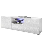 Grand meuble télé lumineux laqué blanc design PAOLO
