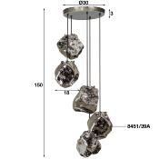 Suspension 5 lampes en verre chromé design ROCKY