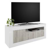 Meuble tv 140 cm blanc laqué moderne, 3 portes URBAN 3