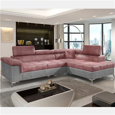 Canapé lit angle à droite rose et gris tissu FERIDA