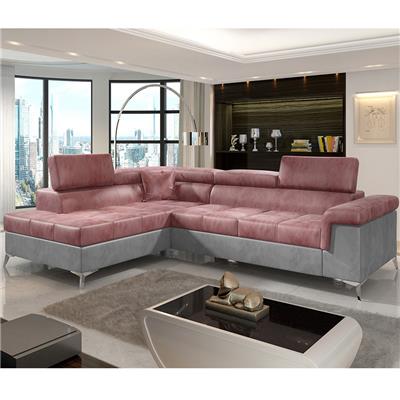 Canapé lit angle à gauche rose et gris tissu FERIDA