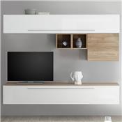 Mur TV blanc et couleur bois clair ISERNIA