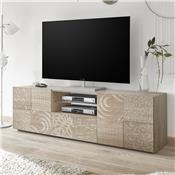 Grand meuble TV 180 cm contemporain chêne clair ELMA 3 Avec éclairage