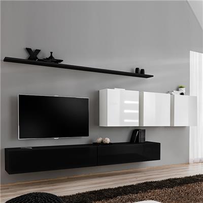 Meuble TV mural noir et blanc TALSANO 2