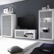 Meuble TV 140 cm blanc et effet béton gris FOCIA 8