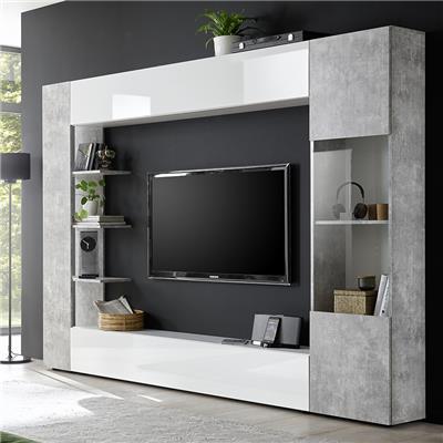 Meuble tv mural blanc et gris design FINO 2
