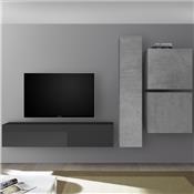 Mur TV design gris laqué et gris béton PUNTA