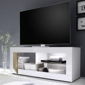 Meuble TV 140 cm LED couleur bois et blanc FOCIA 6