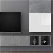 Meuble TV suspendu blanc laqué et gris béton SOLETO
