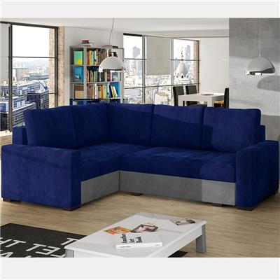 Canapé angle à gauche bleu et gris avec lit CONORA