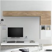 Meuble mural TV blanc et couleur chêne clair LUCANO