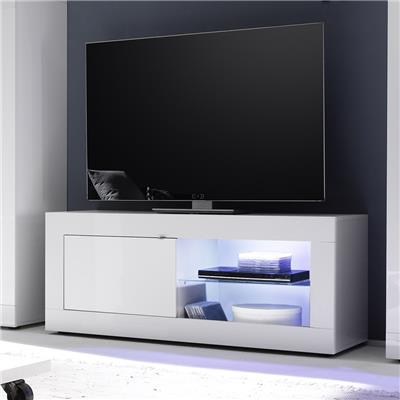 Meuble tv 140 cm blanc laqué design FOCIA 2 Sans éclairage
