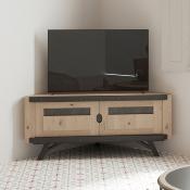 Meuble TV d'angle en chêne naturel et noir DETRIX