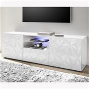 Grand meuble TV laqué design blanc avec sérigraphies PAOLO sans éclairage