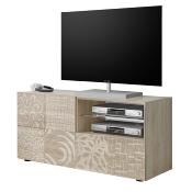 Petit meuble TV 120 cm avec led contemporain chêne clair ELMA 3, avec éclairage