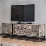 Meuble TV en bois massif gris et métal noir DAYTON