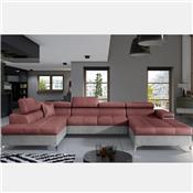 Canapé d'angle panoramique rose et gris EDNA