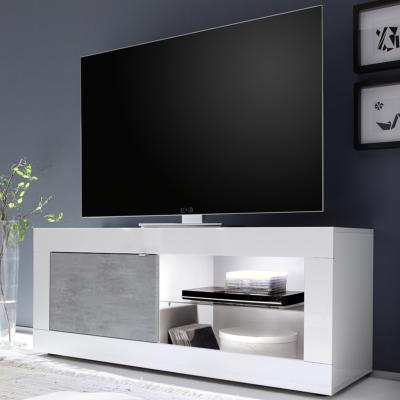 Meuble TV 140 cm blanc et effet béton gris FOCIA 8