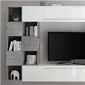 Ensemble mural TV blanc et gris clair design ARDENZA
