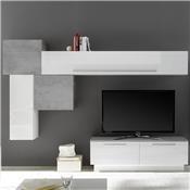 Mur télé design blanc et gris clair NOVARA