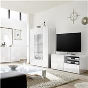 Petit meuble TV 120 cm blanc laqué design ELMA Avec éclairage