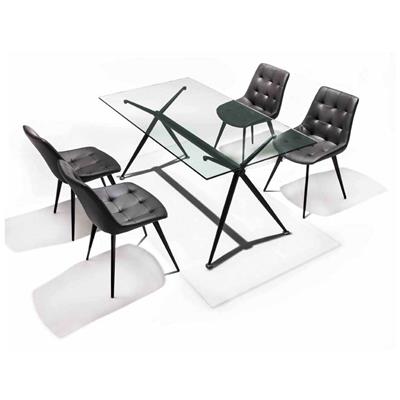 Table 140 cm design en verre et acier noir ATHENA