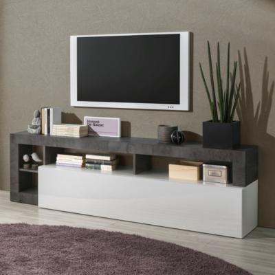 Meuble TV 180 cm moderne blanc et gris oxyde AMBER