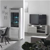 Meuble TV moderne couleur chêne blanc et gris CHILDERIC