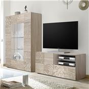 Petit meuble TV 120 cm avec led contemporain chêne clair ELMA 3, avec éclairage