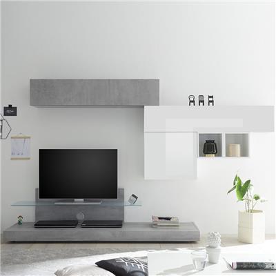 Mur TV design gris et blanc SPINA