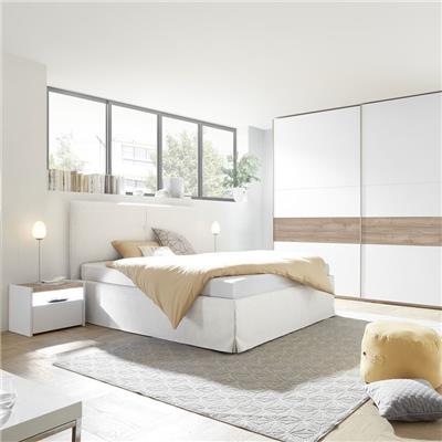 Chambre moderne blanche et couleur noyer NERINA lit 160 cm