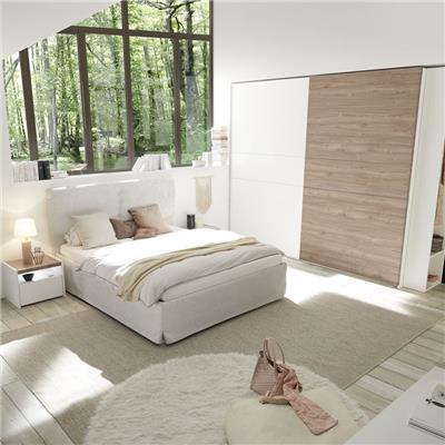 Chambre complète blanche et couleur bois clair DEBORAH lit 160 cm