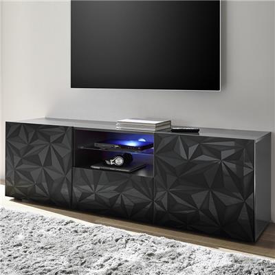 Grand meuble télé gris laqué design PAOLO 3 sans éclairage