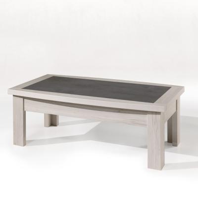 Table basse moderne couleur chêne blanc et gris CHILDERIC