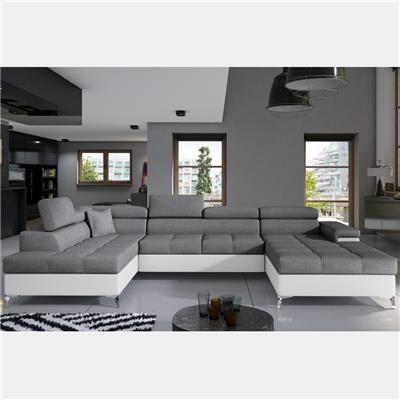 Canapé lit panoramique gris et blanc EDNA