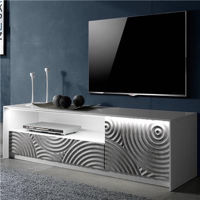 Banc TV 150 cm blanc et gris design TORIO